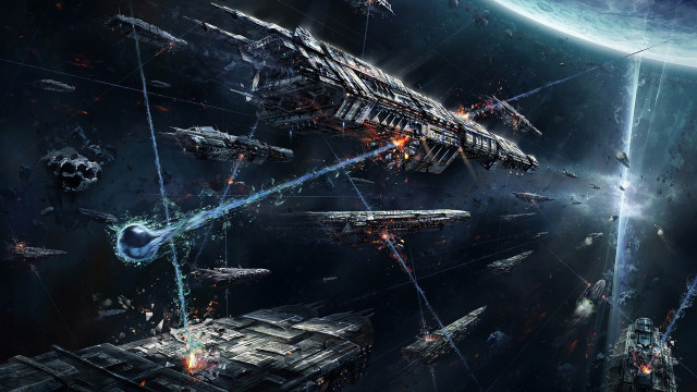 Space station rockets planet star free wallpaper for desktop - medium preview image