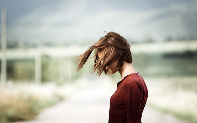 Woman mountain road clouds red free wallpaper for desktop - medium preview image