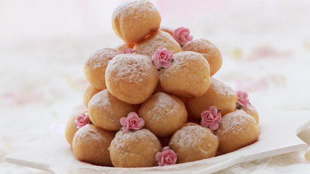 Doughnuts pinkflowers plate tablecloth rococo free wallpaper for desktop - medium preview image
