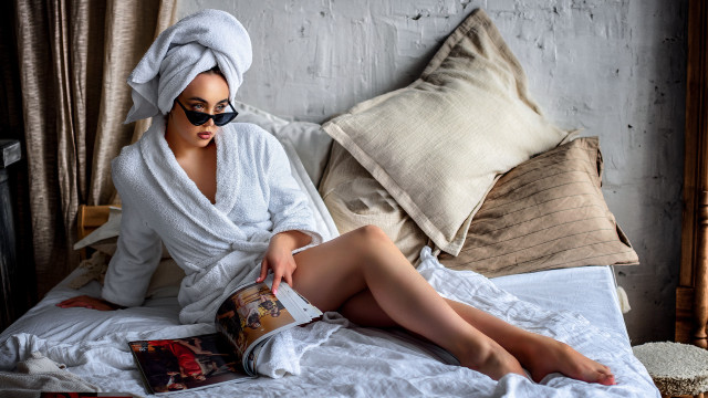 Woman robe bed reading towel free wallpaper for desktop - medium preview image