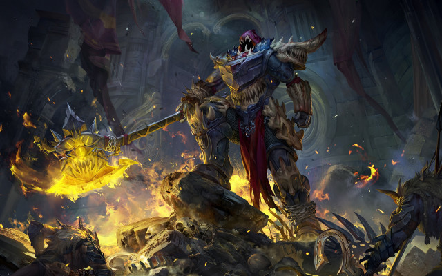 Demonic robot flaming sword creatures free wallpaper for desktop - medium preview image