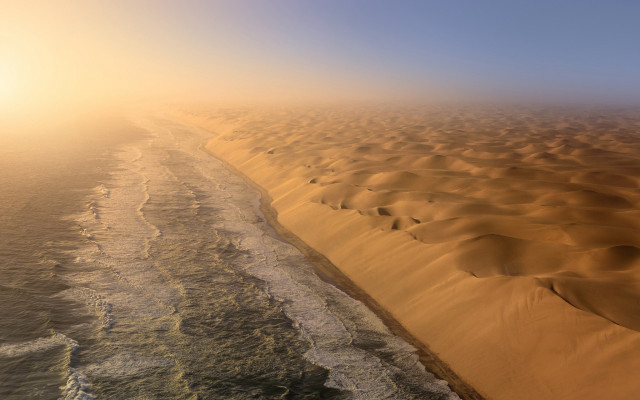 Sandy beach water sunset desert free wallpaper for desktop - medium preview image