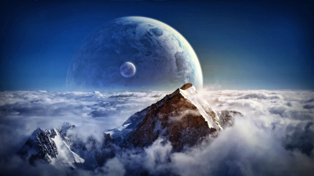 Mountain satellite moon clouds beach free wallpaper for desktop - medium preview image