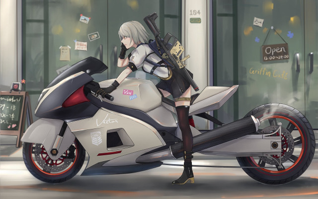 Cyberpunk aya goda motorcycle gun free wallpaper for desktop - medium preview image