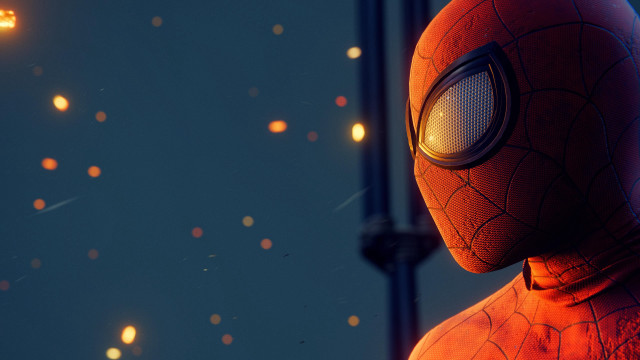 Spiderman lights night city bokeh free wallpaper for desktop - medium preview image