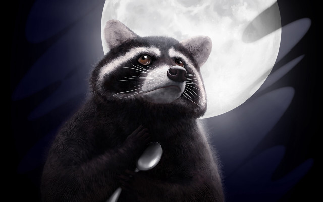 Raccoon fullmoon night illustration furry free wallpaper for desktop - medium preview image
