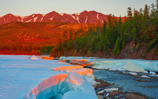 Mountain river forest snow arkhip free wallpaper for desktop - medium preview image