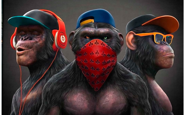Three monkeys headphones masks graffiti free wallpaper for desktop - medium preview image