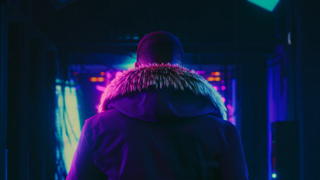Purple jacket neon lights afrofuturism free wallpaper for desktop - medium preview image