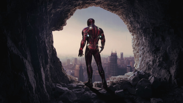 Man red suit cave city free wallpaper for desktop - medium preview image