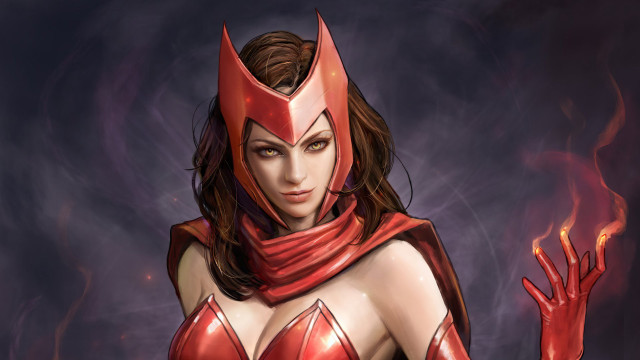 Woman red cape gloves fire free wallpaper for desktop - medium preview image