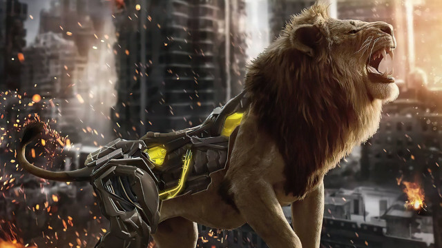 Lion backpack city fire smoke #2 free wallpaper for desktop - medium preview image