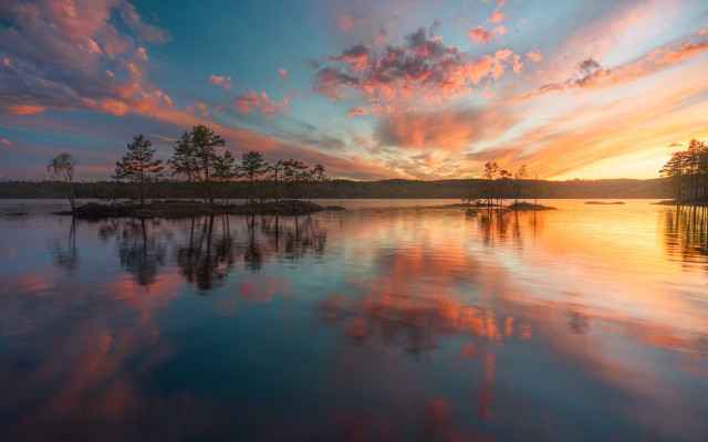 Sunset lake trees clouds islands free wallpaper for desktop - medium preview image