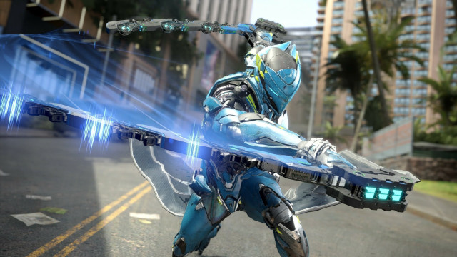 Futuristic man street city warframe free wallpaper for desktop - medium preview image