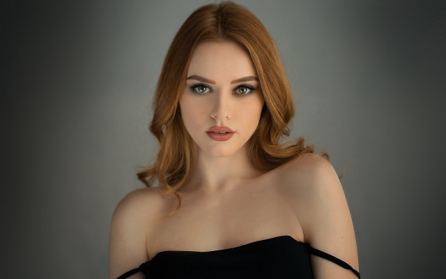 Red haired woman blue eyes #2 free wallpaper for desktop - medium preview image