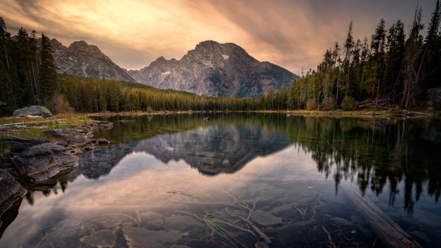 Mountain lake forest rocks cloudy #2 free wallpaper for desktop - medium preview image