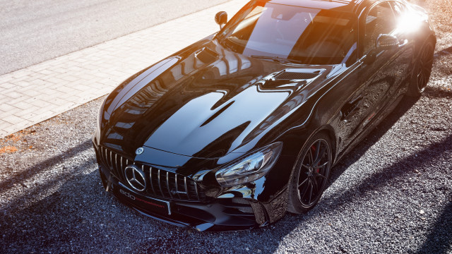 Black mercedes sports car night free wallpaper for desktop - medium preview image
