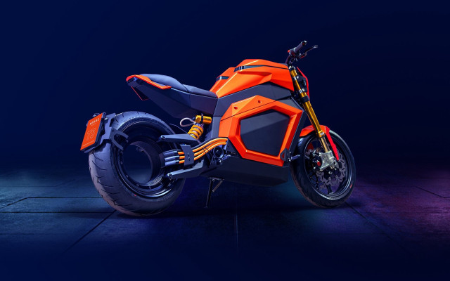 Motorcycle dark room blue background free wallpaper for desktop - medium preview image