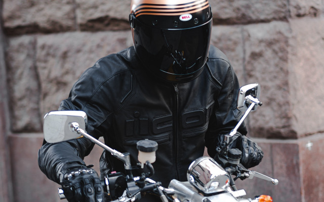 Motorcycle man black leather helmet free wallpaper for desktop - medium preview image