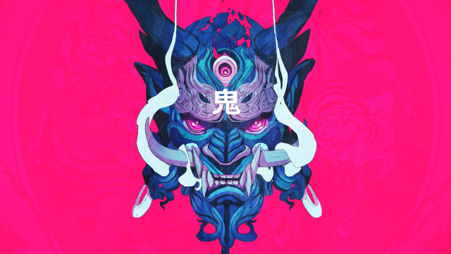Demon glowing eyes horns pink free wallpaper for desktop - medium preview image