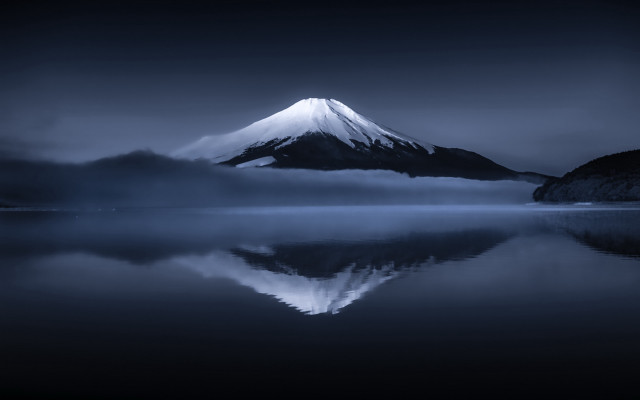 Mountain reflection lake night fog free wallpaper for desktop - medium preview image