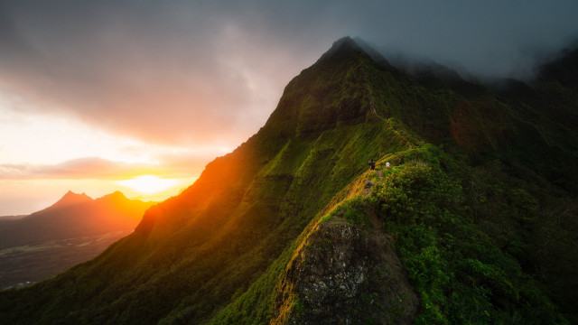 Mountain grassy slope hill sunset free wallpaper for desktop - medium preview image