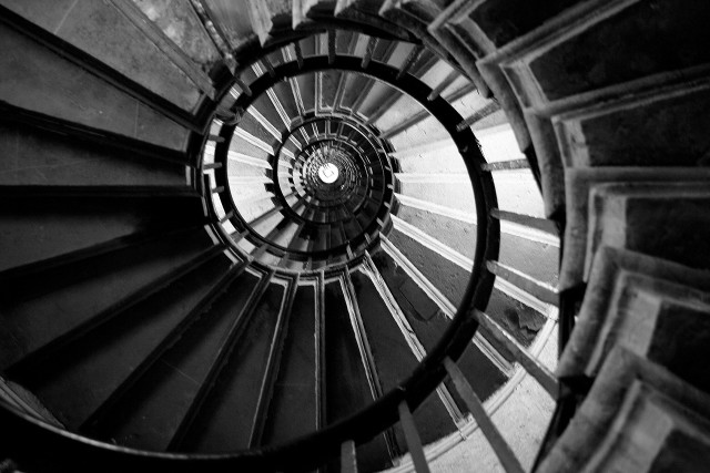 Spiral staircase skylight person standing free wallpaper for desktop - medium preview image