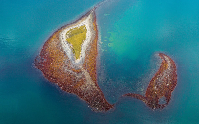 Aerial island ocean yellow ecological free wallpaper for desktop - medium preview image