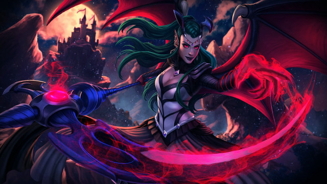 Demon woman sword castle night free wallpaper for desktop - medium preview image