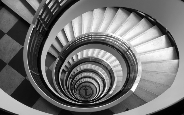 Spiral staircase checkered floor black free wallpaper for desktop - medium preview image