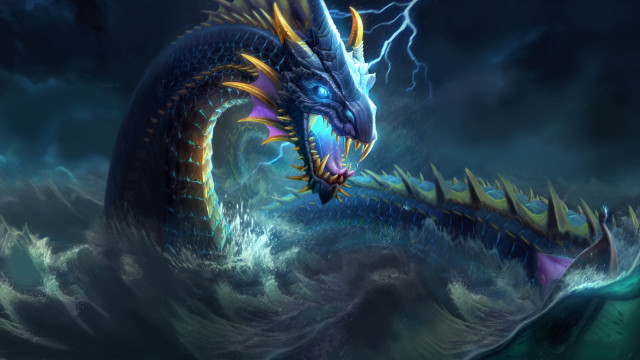Dragon lightning ocean wave foreboding free wallpaper for desktop - medium preview image