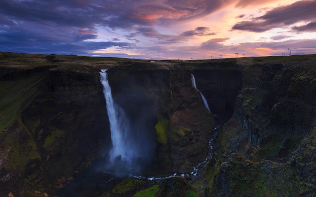 Waterfall sunset cloudy sky mountain free wallpaper for desktop - medium preview image