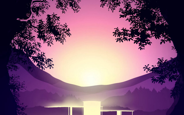 Purple sunset bridge trees gradient free wallpaper for desktop - medium preview image