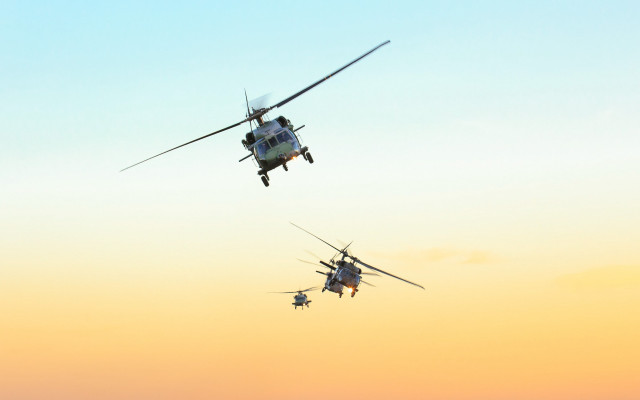 Military helicopters sunset precisionism stock free wallpaper for desktop - medium preview image