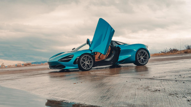Blue sports car open road free wallpaper for desktop - medium preview image