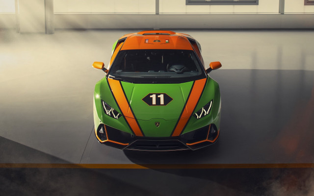 Green orange sports car garage free wallpaper for desktop - medium preview image