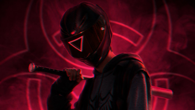 Man hoodie baseballbat cyberpunk glowing free wallpaper for desktop - medium preview image