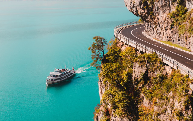 River boat bridge autumn nature free wallpaper for desktop - medium preview image