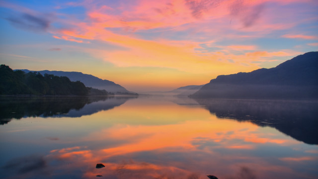 Sunset mountains lake sky city free wallpaper for desktop - medium preview image