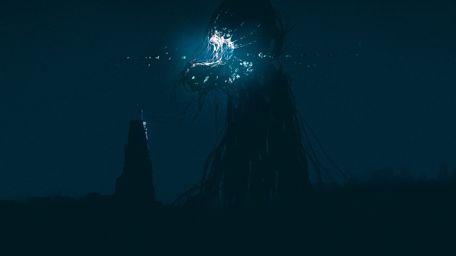 Clocktower fireworks night starry sky free wallpaper for desktop - medium preview image