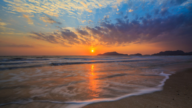 Sunset ocean island clouds matte free wallpaper for desktop - medium preview image