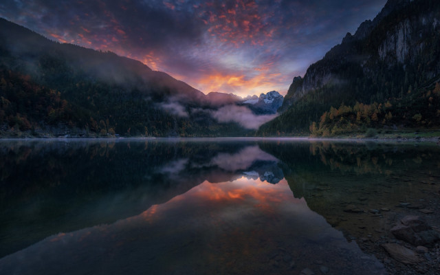 Lake mountains clouds sunset sky free wallpaper for desktop - medium preview image