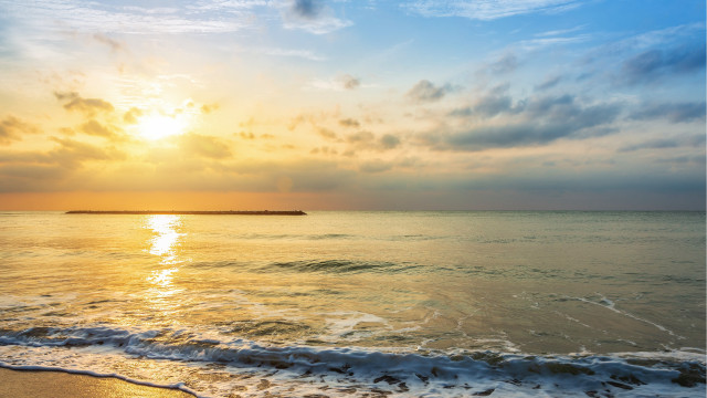 Sunset ocean island clouds sky free wallpaper for desktop - medium preview image