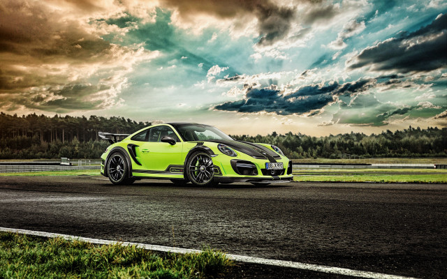 Green sports car cloudy sky #2 free wallpaper for desktop - medium preview image