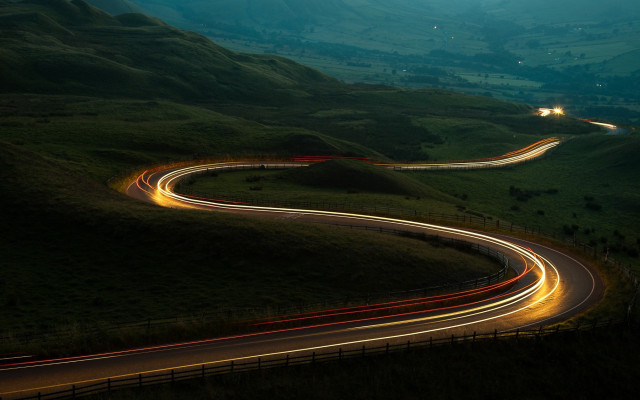 Winding road light trail mountains free wallpaper for desktop - medium preview image