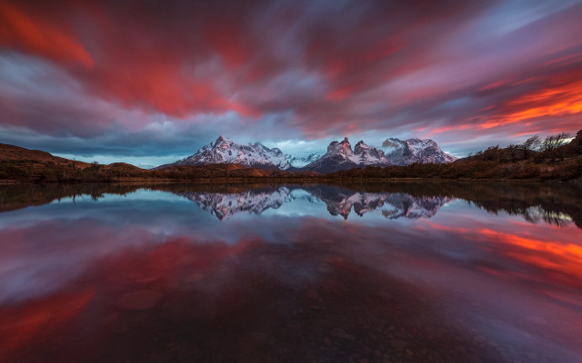 Mountain range reflection sunset mystical free wallpaper for desktop - medium preview image