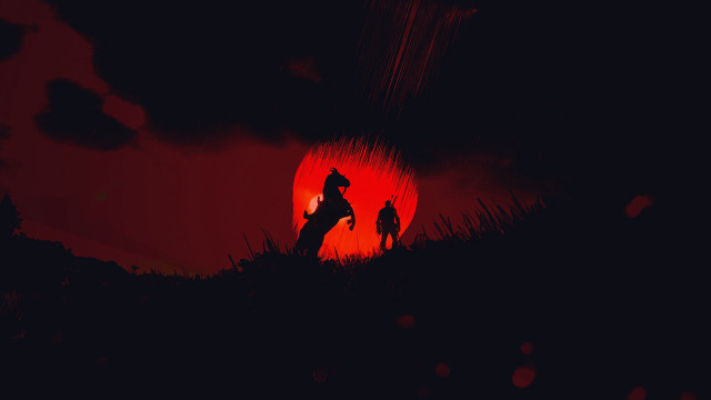 Couple hillside red sun silhouette free wallpaper for desktop - medium preview image