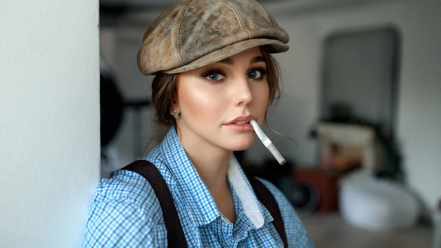 Woman hat cigarette steampunk photorealistic free wallpaper for desktop - medium preview image