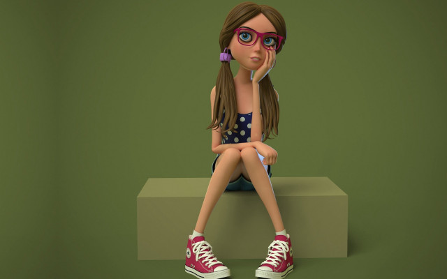 3D girl sitting cellphone bare free wallpaper for desktop - medium preview image