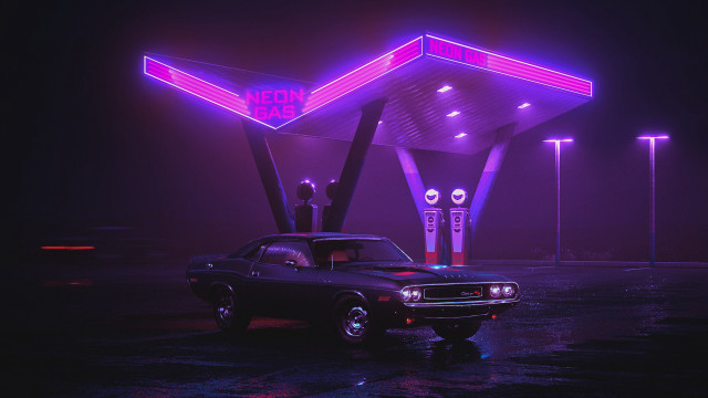 Retrocar gasstation neon octane 3drender free wallpaper for desktop - medium preview image